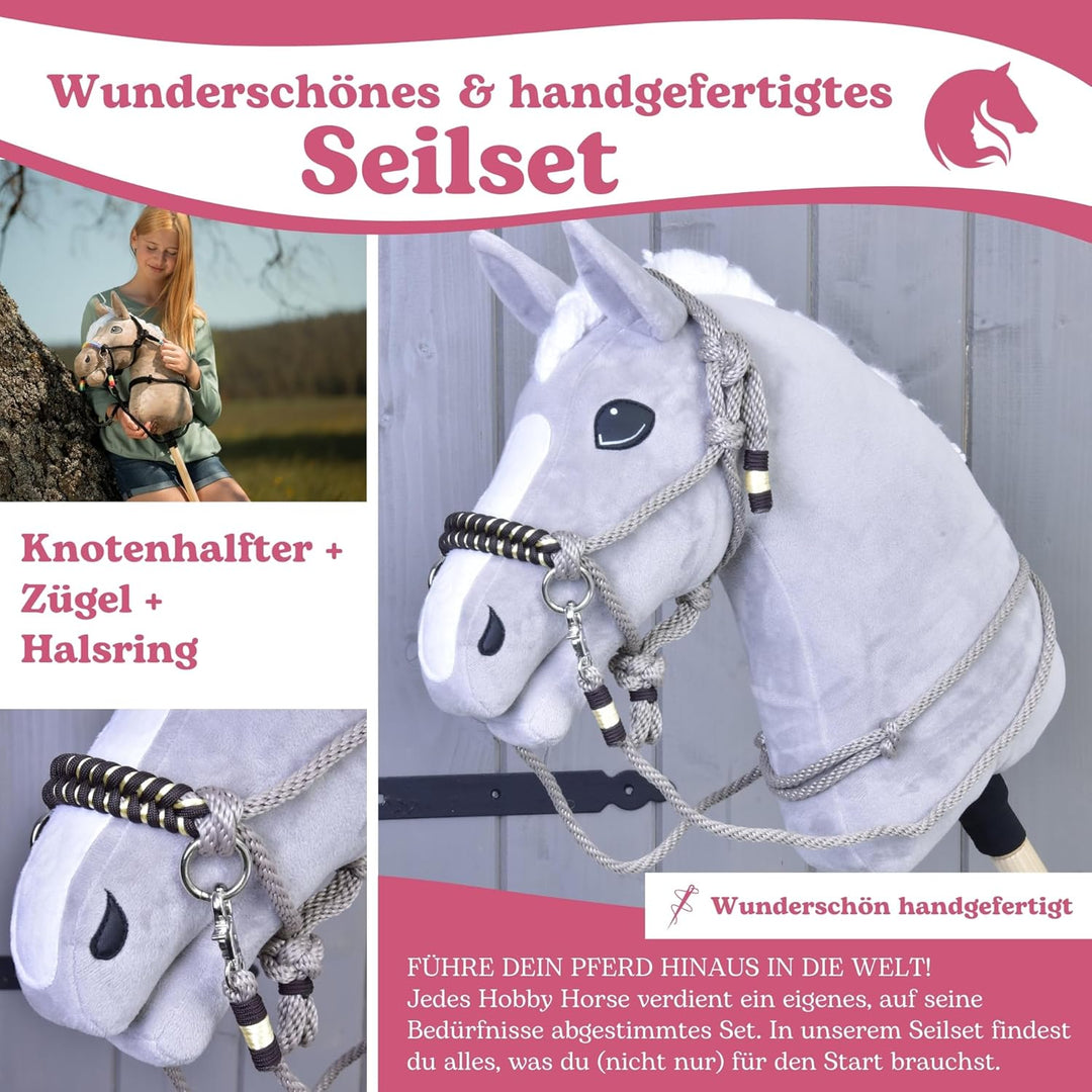 LarDen Hobby Horse Zubehör SeilSet - Halfter mit Zügel & Halsring für Grösse M Steckenpferd | Stockp
