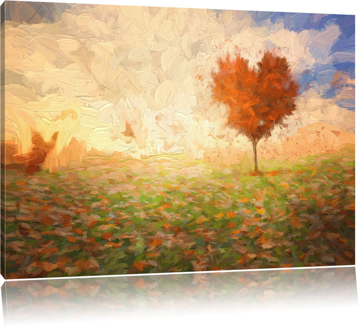 Pixxprint Herzbaum auf Wiese Pinsel Effekt, Format: 100x70 auf Leinwand, 100x70