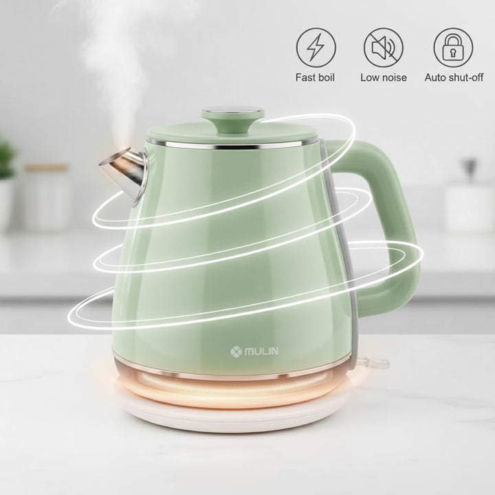 MULIN wasserkocher retro, Elektrischer Wasserkocher mit 360° Basis, 1,8 L Kapazität, 2200 W, Schnell