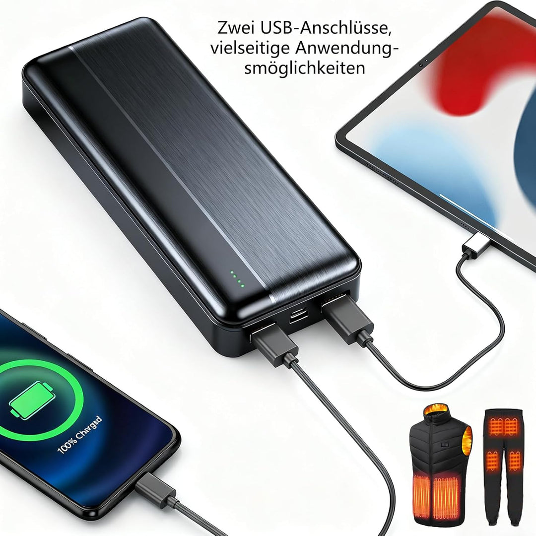 Ahigh 20000mAh Akku für Beheizte Weste, 5V 2A Externe Akku Powerbank für Heizweste, Jacke, Hose, Man
