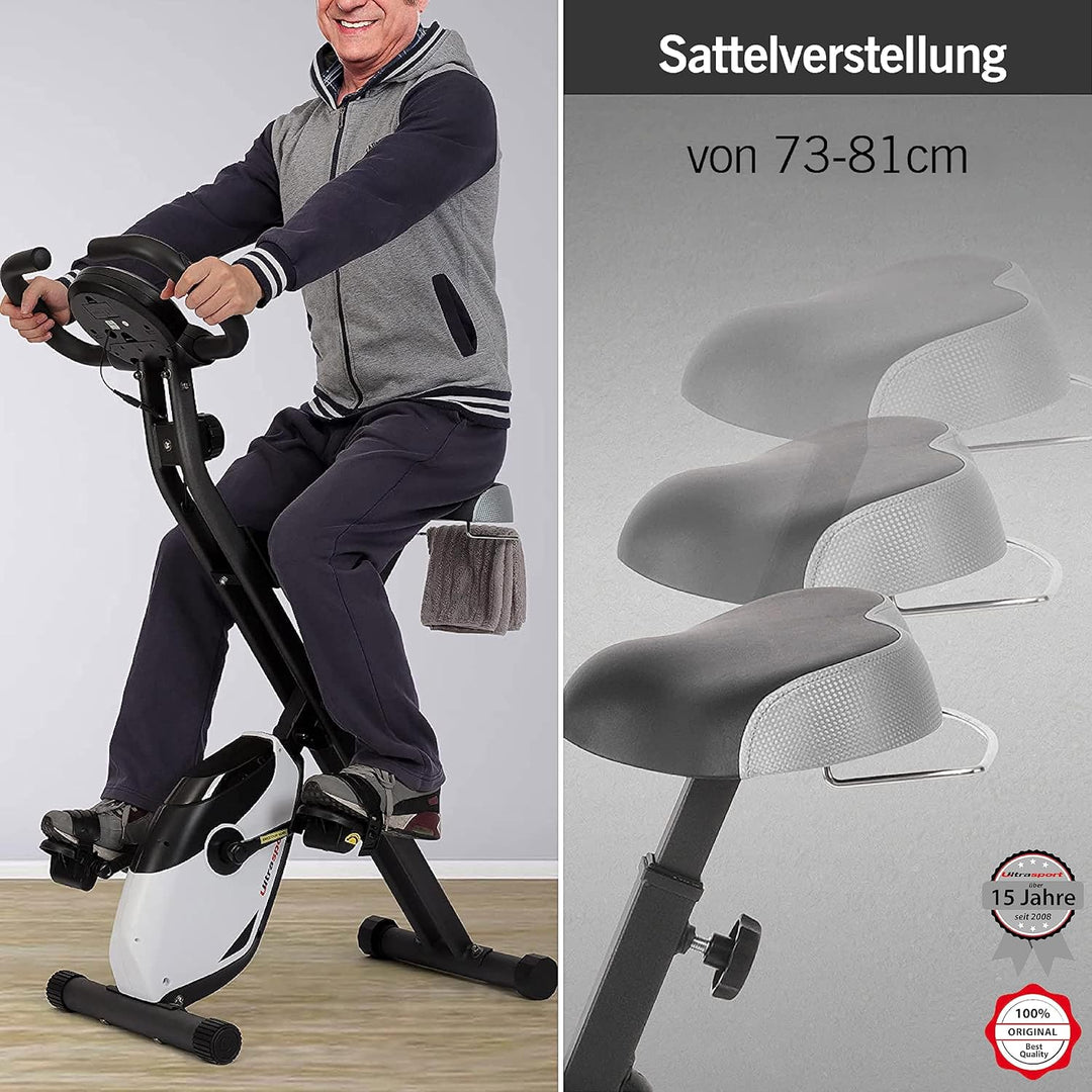 Ultrasport F-Bike, Fahrradtrainer, Heimtrainer, faltbares Fitnessfahrrad, integrierter Trainingscomp