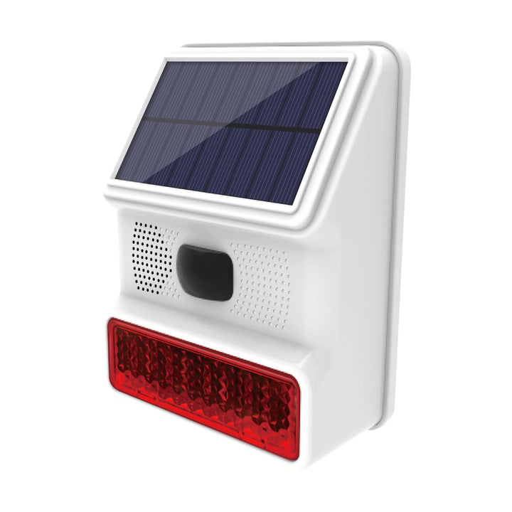 Solar-Sirene für den Aussenbereich, mit LED-Blinklicht, 110 dB, kompatibel mit Alarmanlage für Haus,