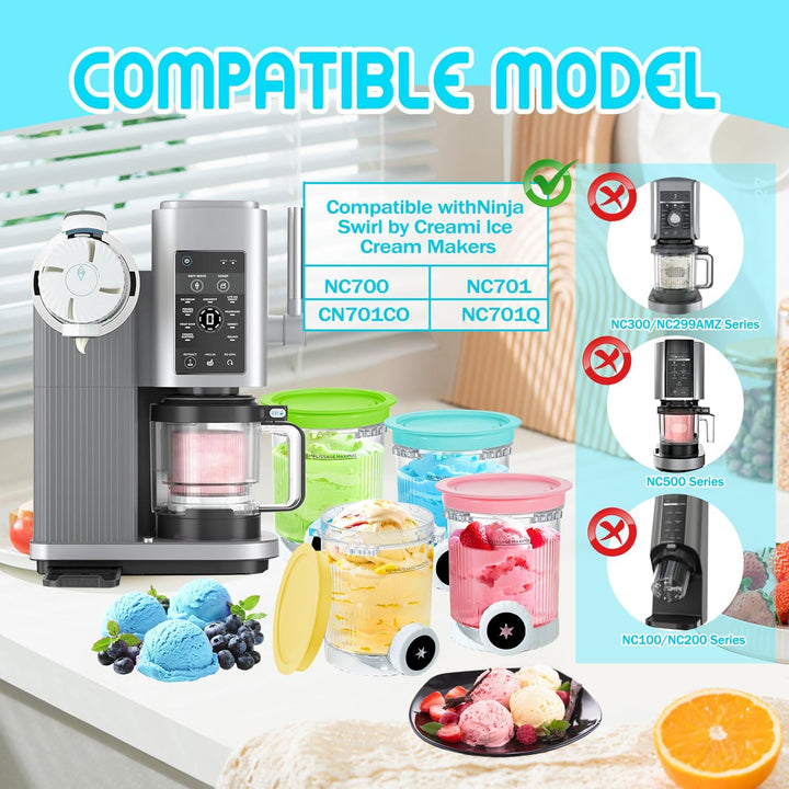4 Stück Behälter für Ninja Creami Swirl NC701EU 480ml, Spülmaschinenfest und BPA-frei Behälter Swirl