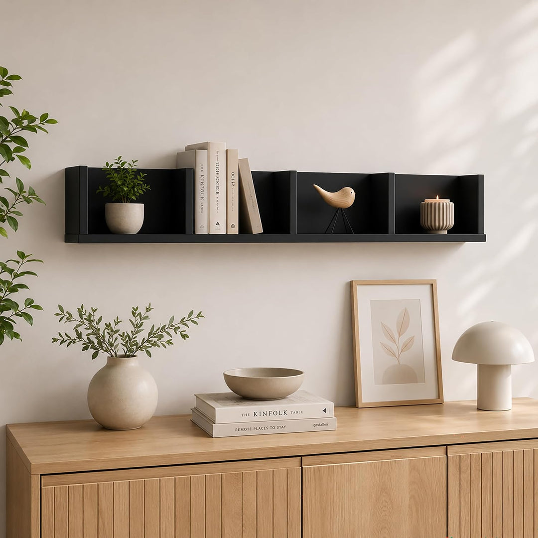VCM Holz Wandregal Hängeregal Wandboard Regal Honsa Schwarz, Schwarz