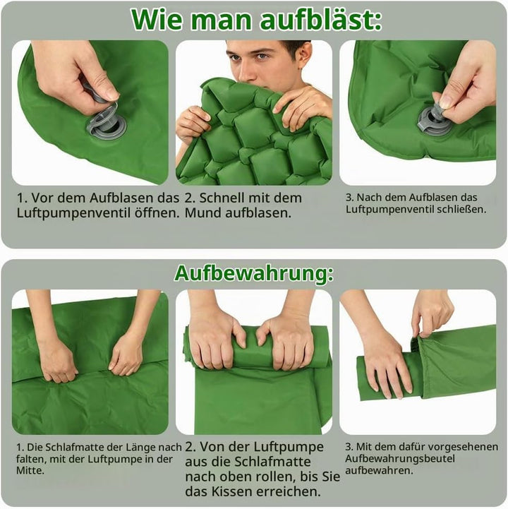 AUYAO Selbstaufblasend Camping Isomatte Schlafmatte, 190 x 60 CM | Ultraleichte Luftmatratze, Wasser