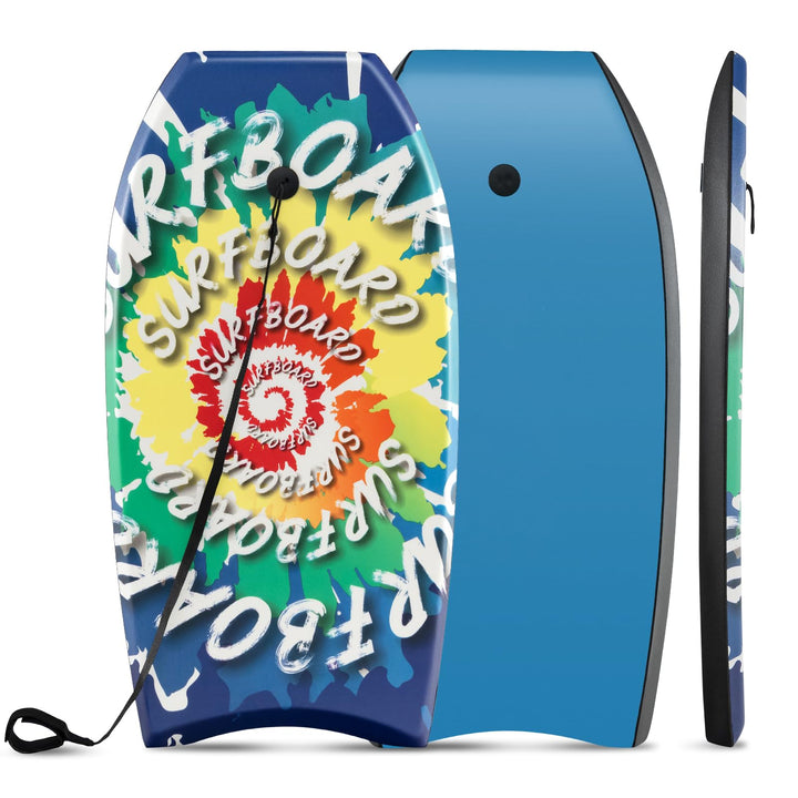 GYMAX Leichtes Bodyboard, Surfbrett mit EPS-Kern, XPE-Deck, HDPE-Unterseite, Halbmond-Heck & Handgel