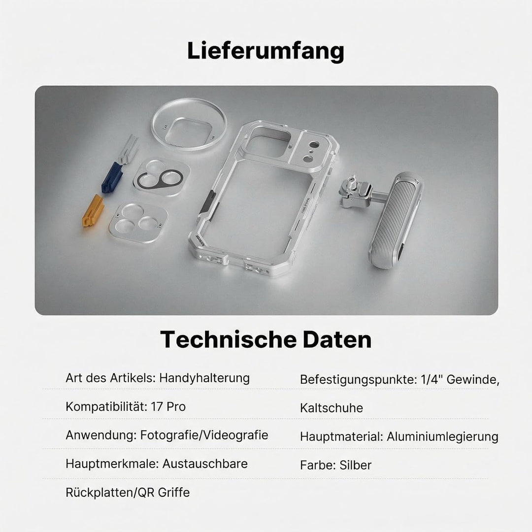NEEWER 17 Pro Käfig Cage Video Rig Handy Stabilisator Set kompatibel mit iPhone 17 Pro mit 67mm Filt