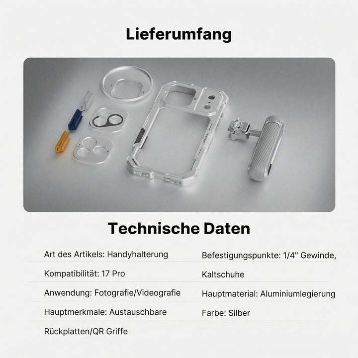NEEWER 17 Pro Käfig Cage Video Rig Handy Stabilisator Set kompatibel mit iPhone 17 Pro mit 67mm Filt