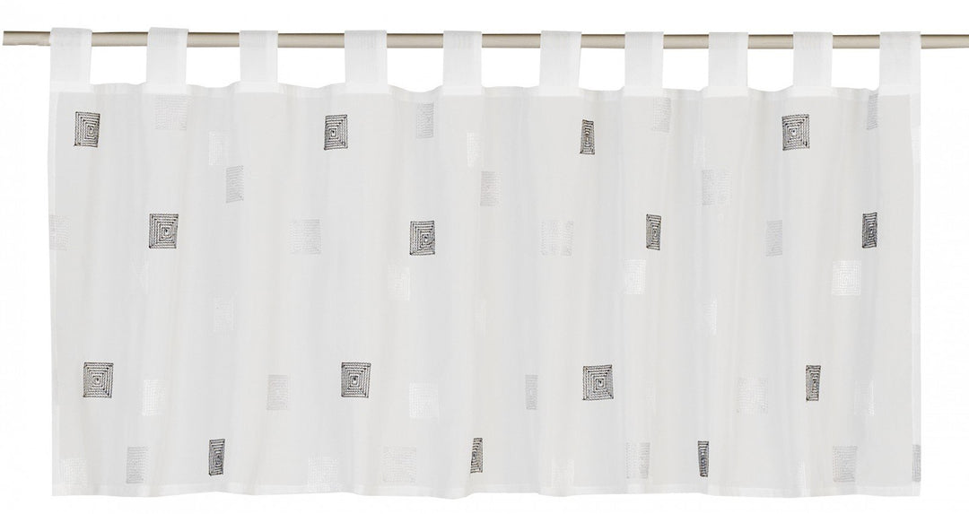 Bistrogardine Quadro 07, Scheibengardine 48x140cm, halbtransparent, Weiss-grau, Weiss-grau