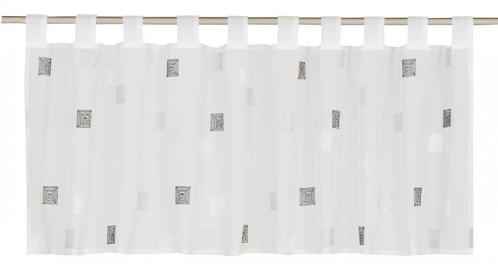 Bistrogardine Quadro 07, Scheibengardine 48x140cm, halbtransparent, Weiss-grau, Weiss-grau