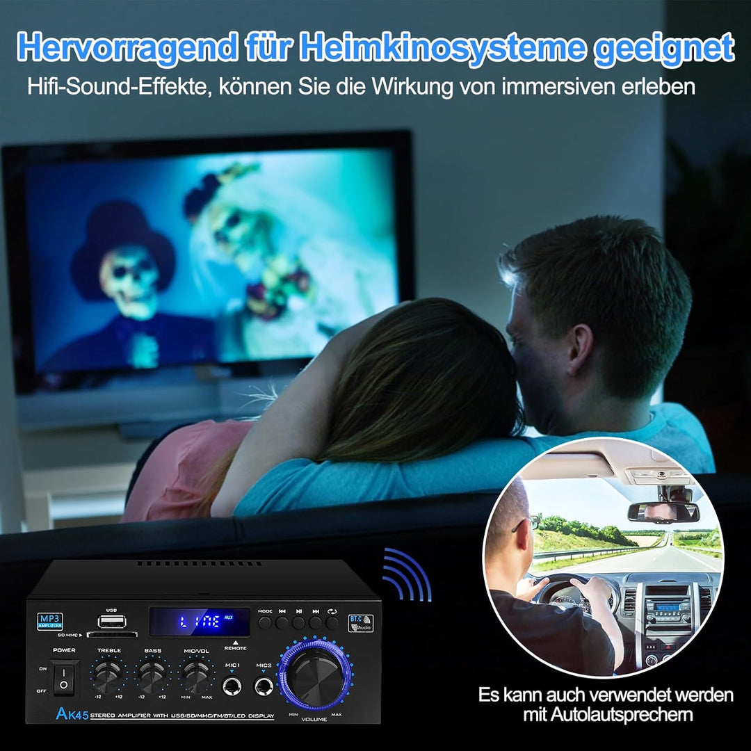 HiFi-Verstärker AK45 Mini Bluetooth Stereo-Audioverstärker Receiver 12V/ 220V 400W 2 Kanäle Digitale