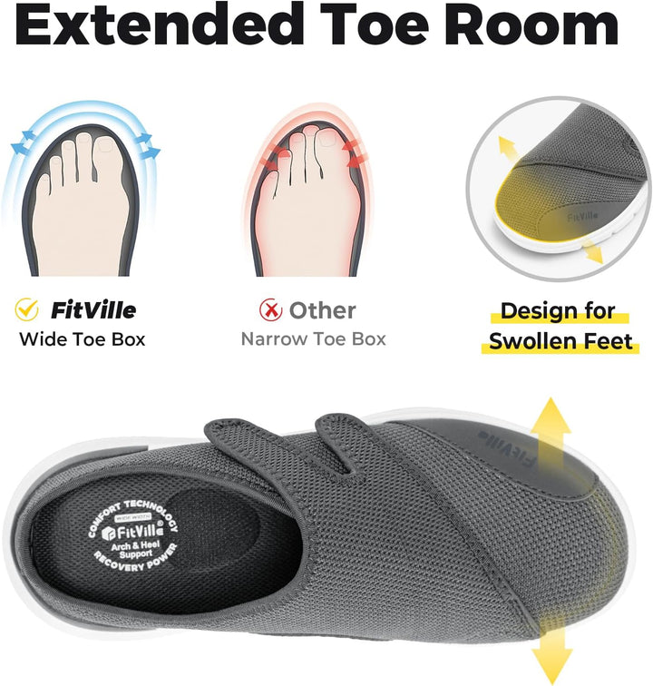 FitVille Diabetikerslipper Herren Extra Weit Gesundheitsschuhe mit Klettverschluss Orthopädische Hau
