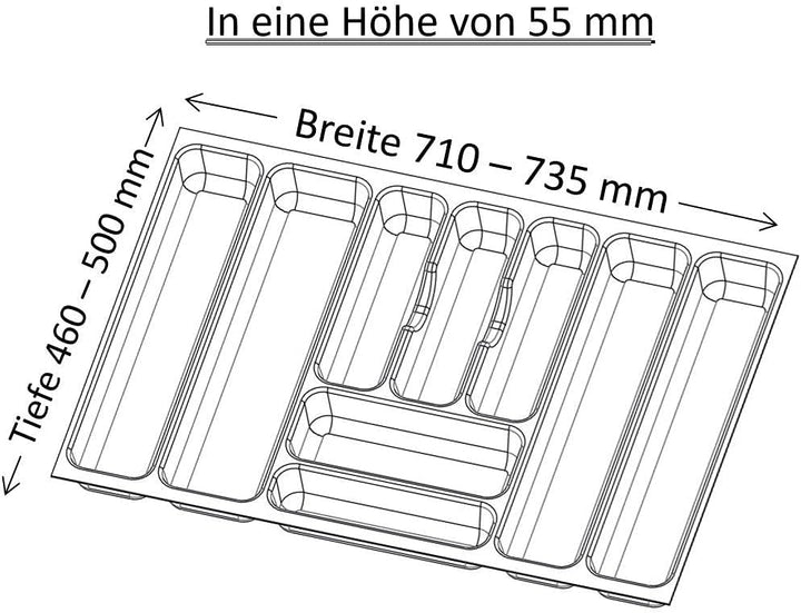 Besteckeinsatz nach Mass Besteckkasten für 80er Schubladen Personalisierbar Grau Grau 80er Korpus, G