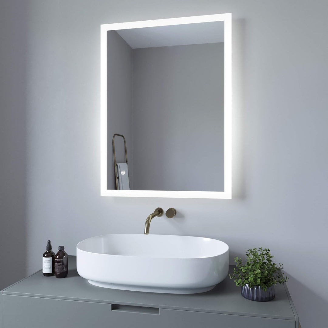 Badspiegel mit Beleuchtung Eckig 80x60 cm LED Badezimmerspiegel Lichtspiegel Wandspiegel für Gäste W