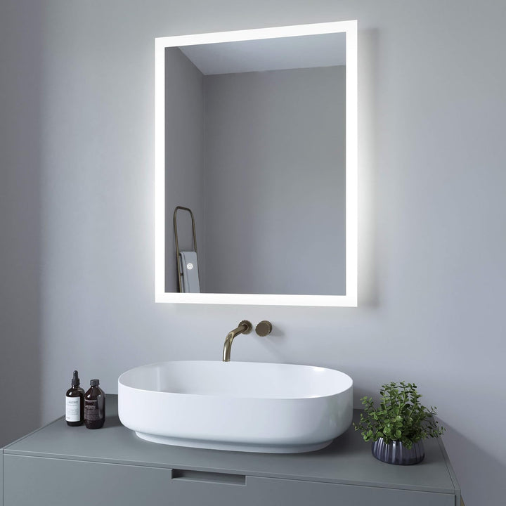 Badspiegel mit Beleuchtung Eckig 80x60 cm LED Badezimmerspiegel Lichtspiegel Wandspiegel für Gäste W