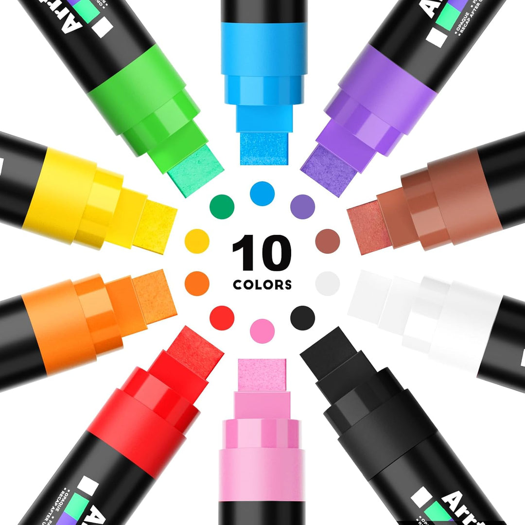 Arrtx Graffiti Acryl Marker Set, 15mm Jumbo-Filzspitze Grafitistifte, 10 Jumbo, Acryl-Farbstifte für