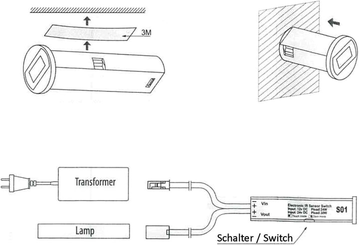 Einbau - Mini-Sensor SO1 schwarz schaltet bei Türbewegung oder Handbewegung, Schaltabstand 3-5 cm, I