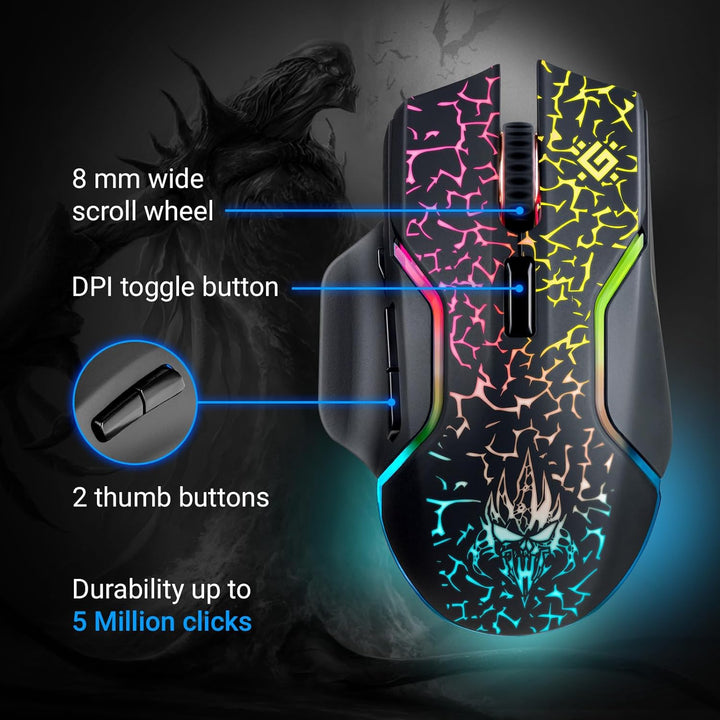Defender® Oneshot Gaming Maus Kabellos – 2.4 GHz Wireless, 3200 DPI, RGB, 5 Programmierbare Tasten,