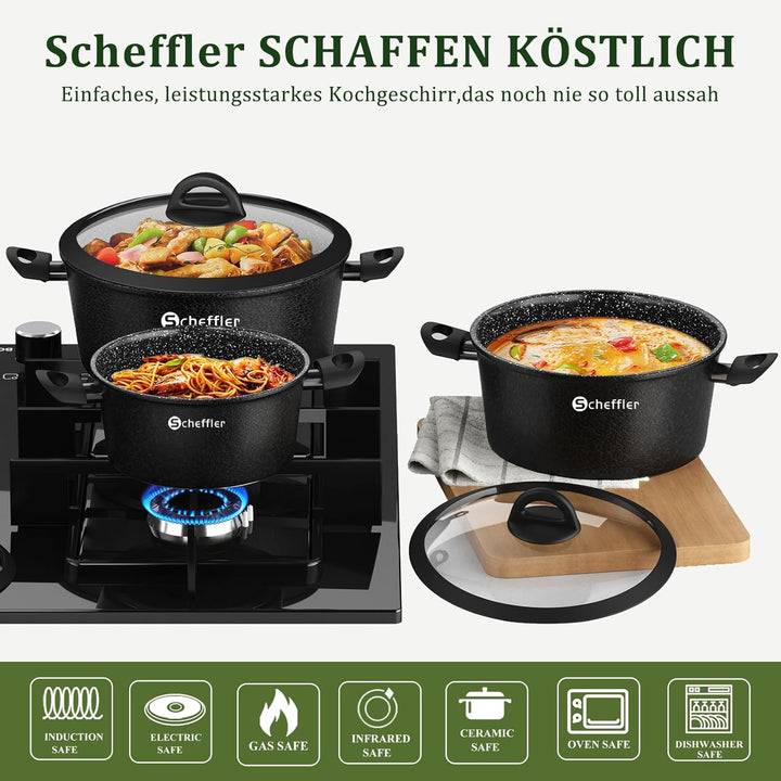 Topfset Induktions Scheffler Kochtopf Induktion Töpfe Set 6-teilig,Antihaft-beschichtete Topfe,Kocht