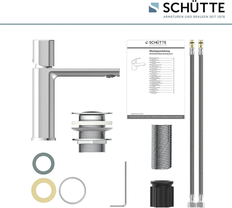 Schütte 33610 NEW YORK Waschtischarmatur mit Ablaufgarnitur, Mischbatterie mit Pop-Up Ventil, Badarm