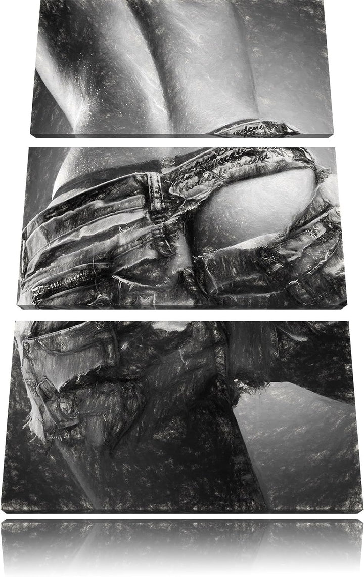 Pixxprint sexy Frauenhintern in Hotpants als Leinwandbild/Grösse: 3 Teilig (120x80) cm/Wandbild/Kuns