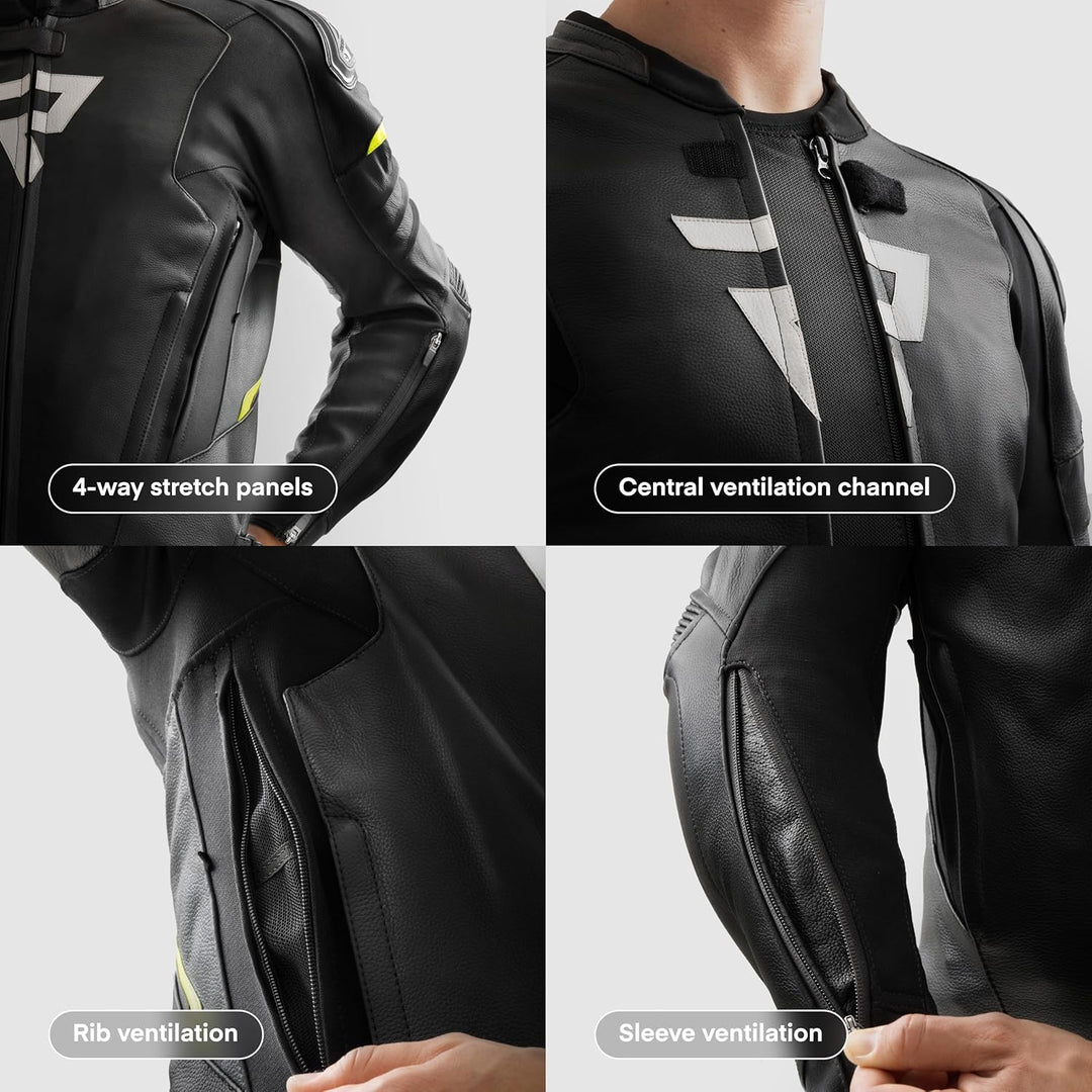 REBELHORN Veloce Motorradjacke Herren | Leder | Ellbogen und Schulterprotektoren Stufe 2 | Schulters