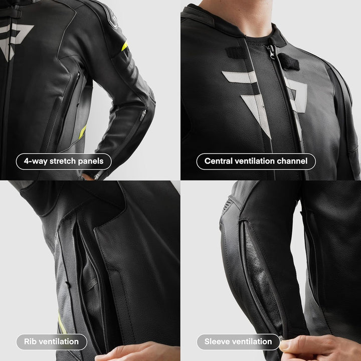 REBELHORN Veloce Motorradjacke Herren | Leder | Ellbogen und Schulterprotektoren Stufe 2 | Schulters