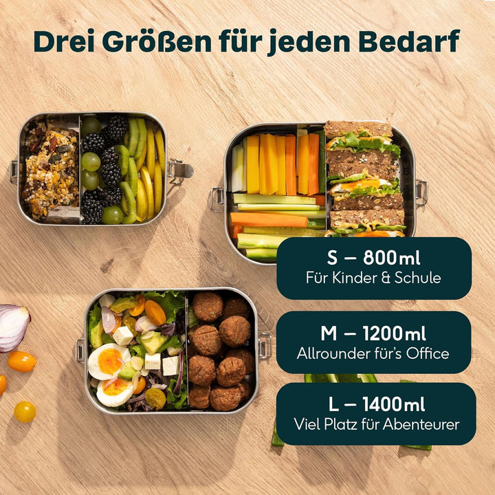 SILBERTHAL Brotdose Edelstahl mit Fächern – Grosse Lunchbox 1400ml für Erwachsene – Auslaufsicher –