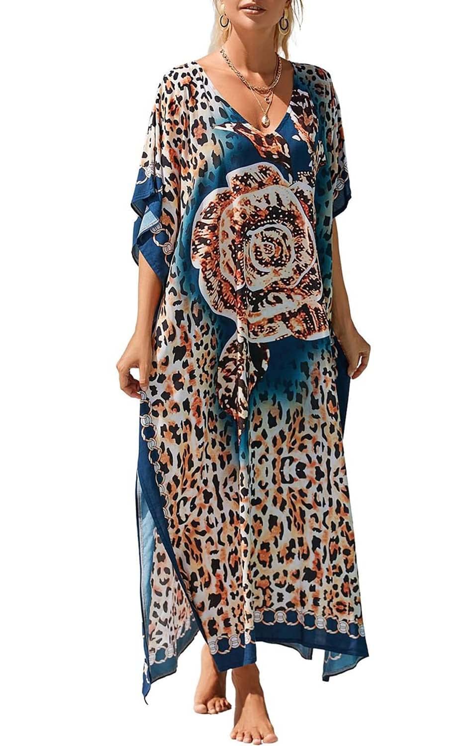 Orshoy Damen Strandkleid Bikini Cover Up V Ausschnitt Kleid Freizeitkleid Sommerkleid Sommer Lang Ma