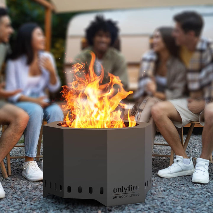 Onlyfire Rauchfreie Feuerschale mit Abnehmbarer Aschekasten, ⌀66 cm Feuerstelle Outdoor für den Gart