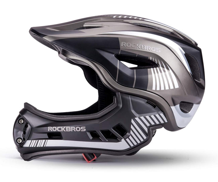 ROCKBROS Kinderhelm Integriert Fahrradhelm Kinder Jugend Fullface Helm mit Abnehmbarem Kinnschutz BM