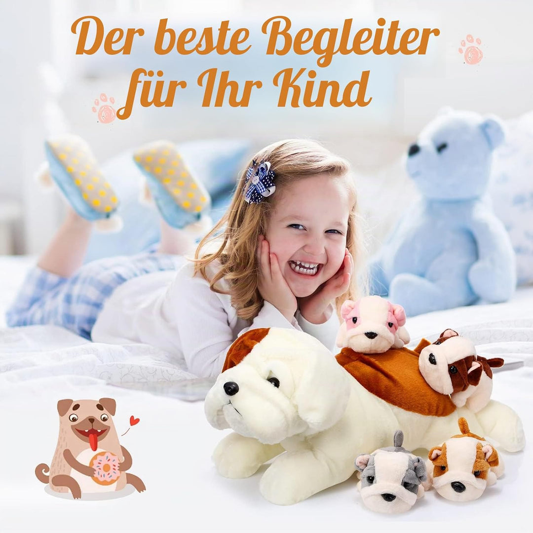 Skylety 5 Stück Welpen Kuscheltiere Mama Hundebauch mit 4 Niedlichen Plüschtier Hunde Spielzeug Kiss