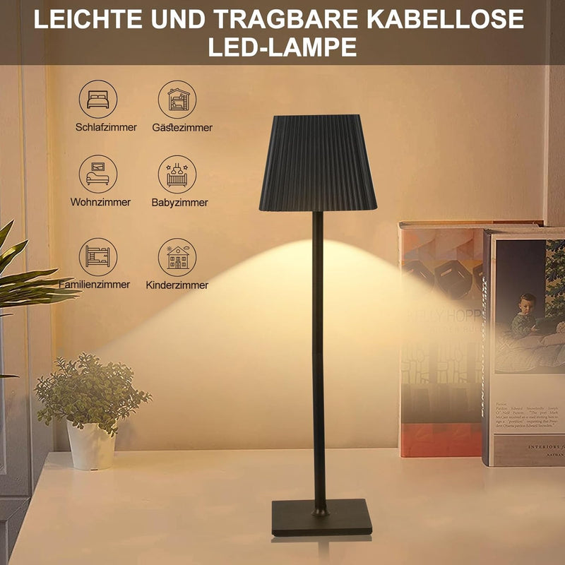 Elitlife Dimmbare Tischlampe mit Akku - 4800 mAh Tischlampe Kabellos, Tischlampe Schwarz - Led Tisch