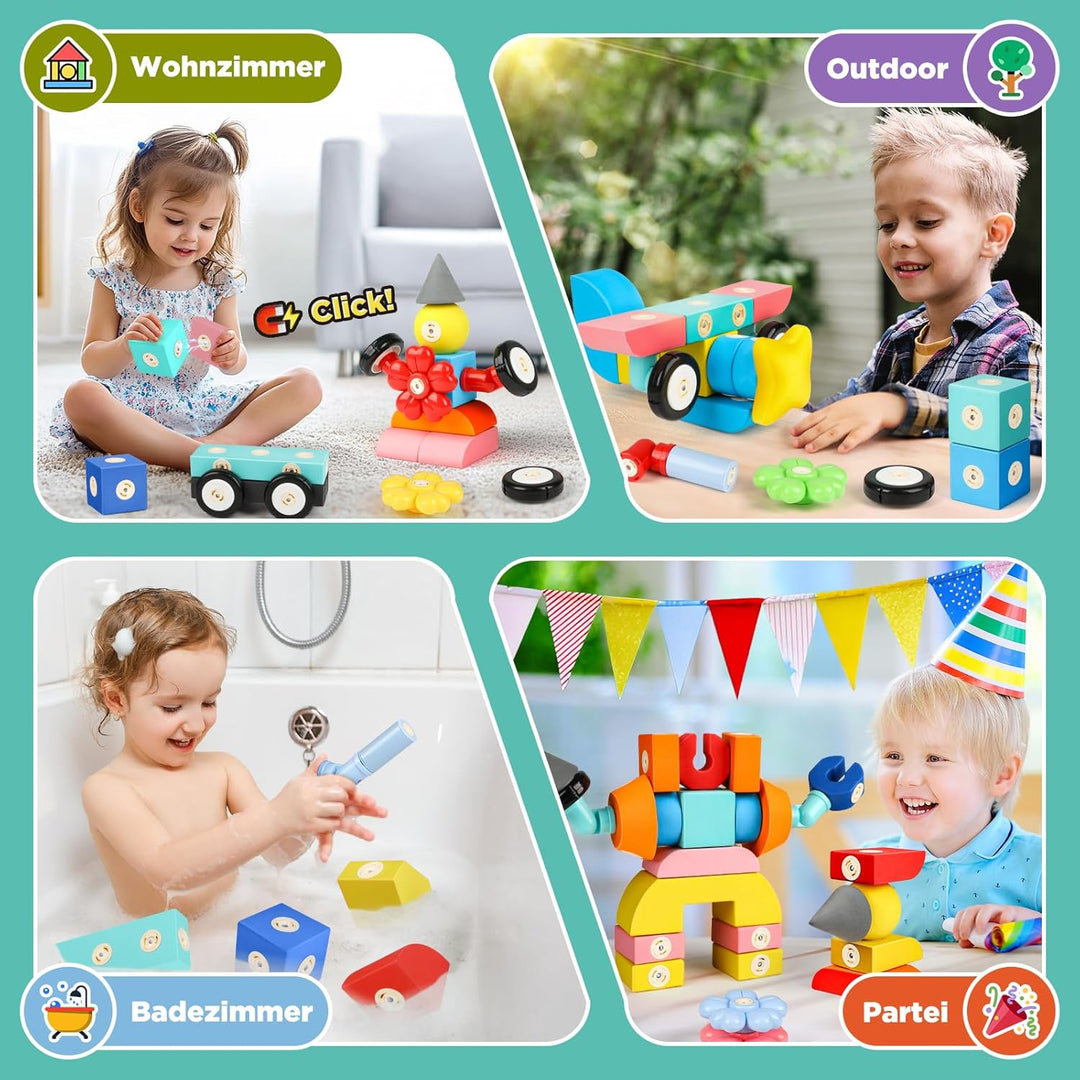 Magnetische Bausteine Spielzeug für Kinder 3-6, 100 Stück Schlossbau-Softblöcke Lernspielzeug für Ki