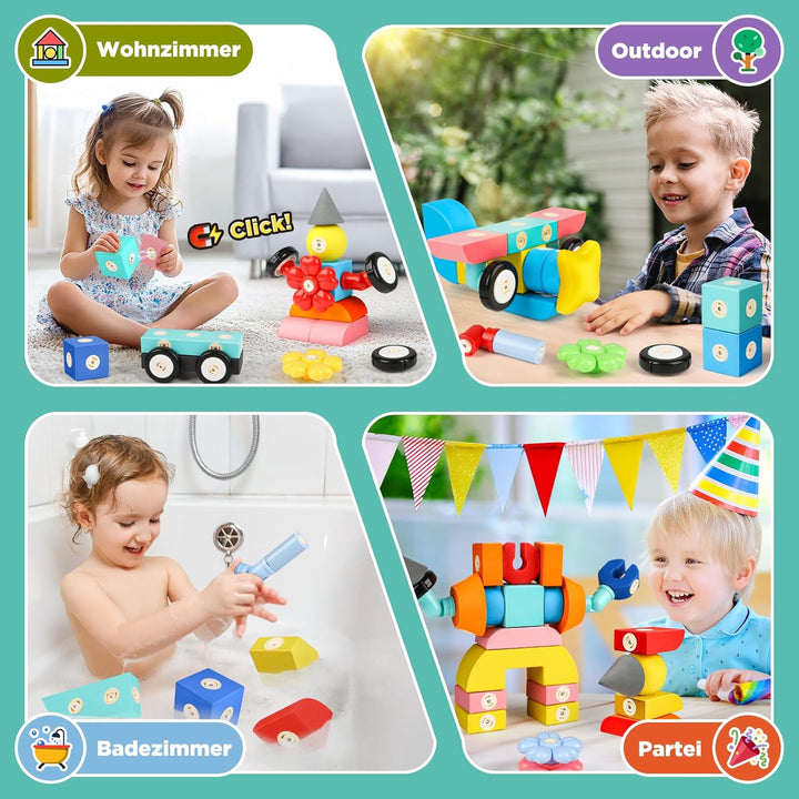 Magnetische Bausteine Spielzeug für Kinder 3-6, 100 Stück Schlossbau-Softblöcke Lernspielzeug für Ki