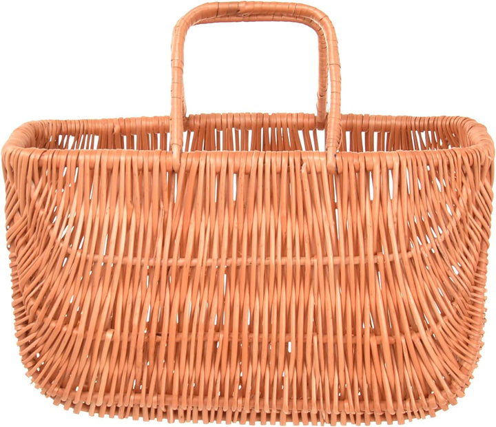 Henkelkorb, Natural Einkaufskorb, Korbtasche aus Weide geflochten, Flechttasche mit Henkel, Picknick