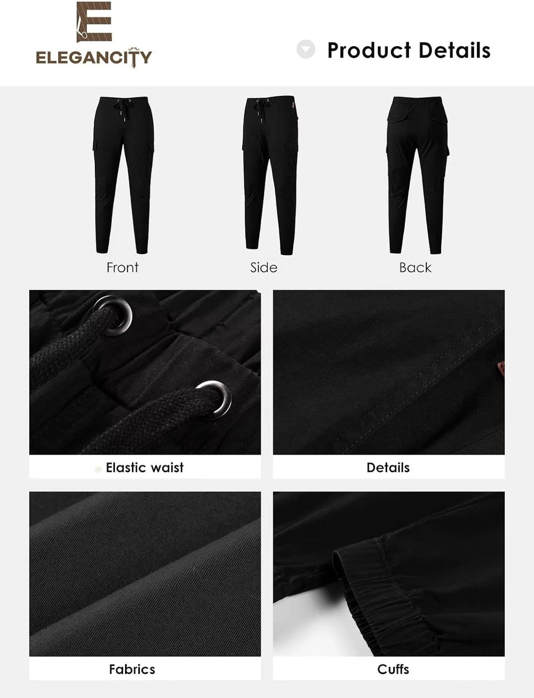 Elegancity Cargohose Herren Chino Hose mit 6 Taschen Cargo Hose Stretch Jogginghose für Männer mit B