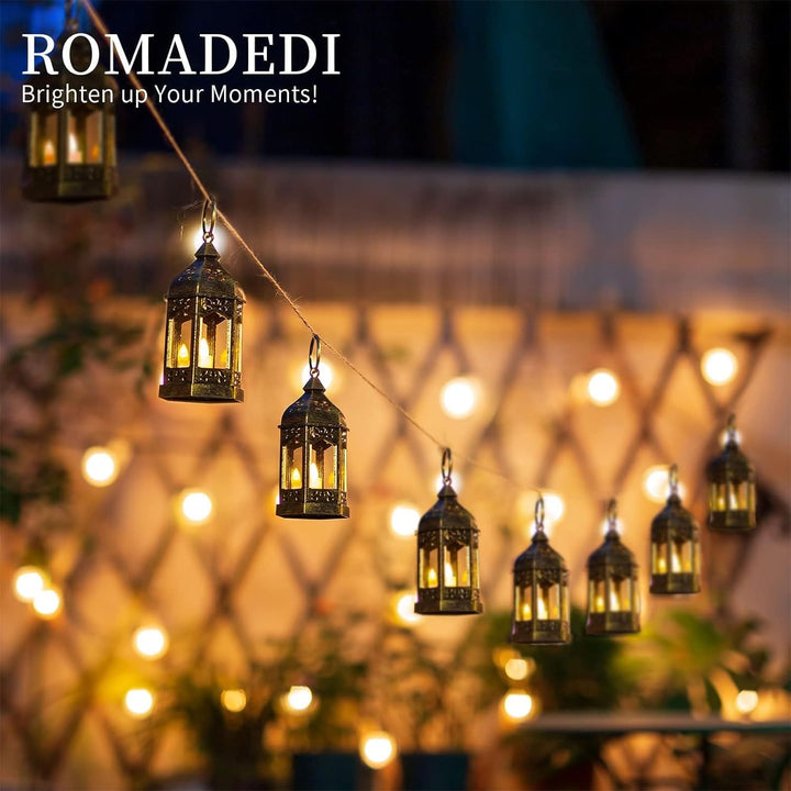 Romadedi Laterne Gold Hochzeit Tischdeko - 10er Set Mini Laterne zum Aufhängen, mit LED Kerzen für P