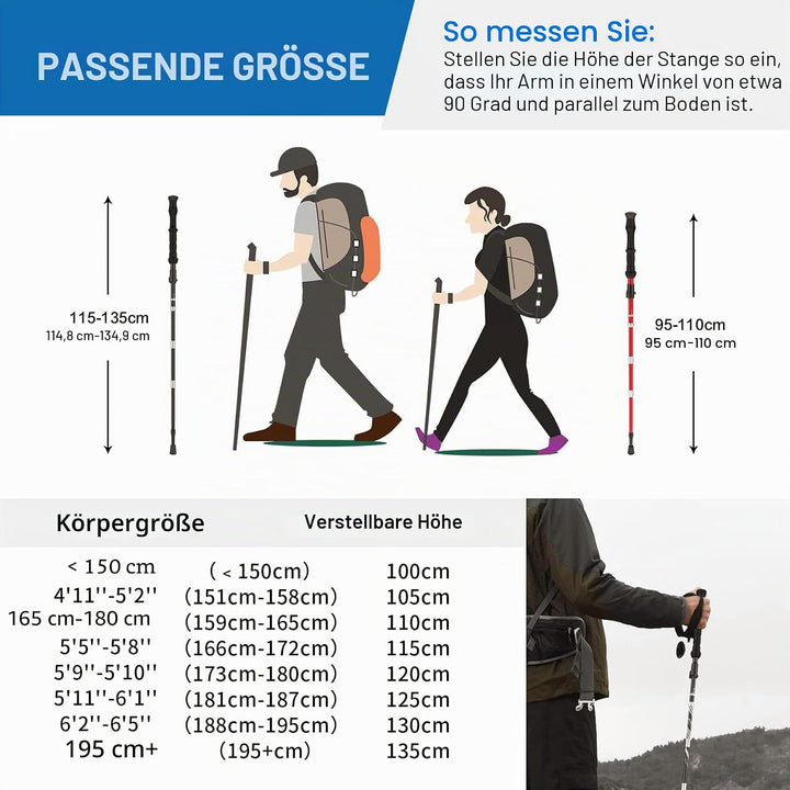 BISINNA Wanderstöcke Trekkingstöcke Nordic Walking Stöcke - 95-115 cm / 115-135 cm Faltbar Verstellb