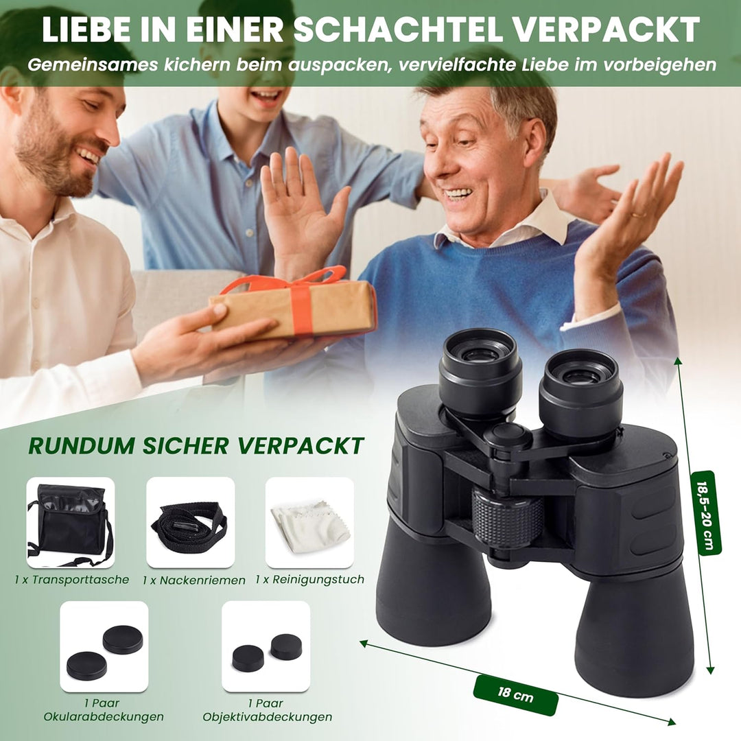 Fernglas 20x50 HD-Qualität | Leistungsstarkes Feldstecher inkl. Tasche, Linsenabdeckungen & Reinigun