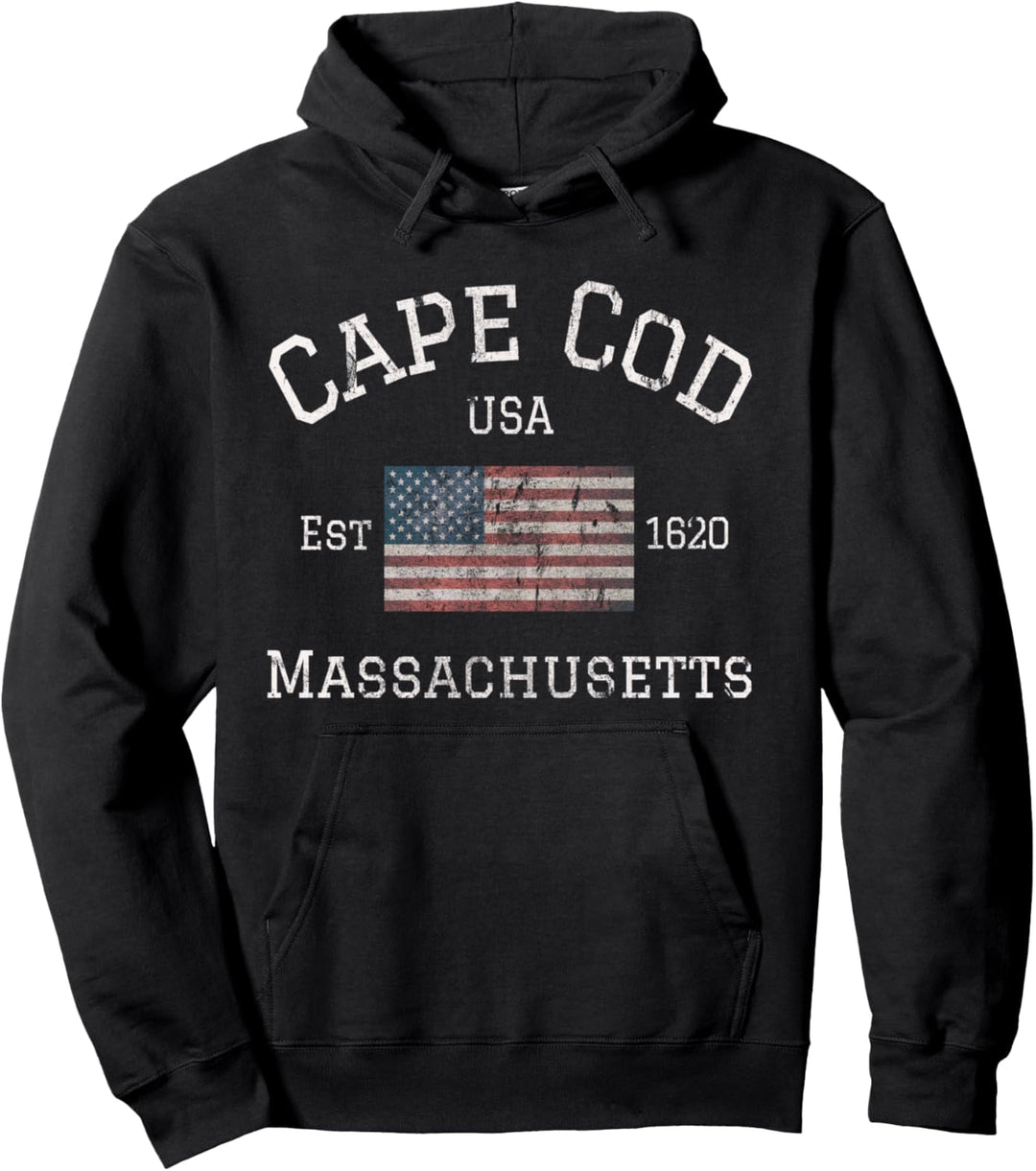 Cape Cod Massachusetts Amerikanische Flagge USA Reise Vintage Pullover Hoodie