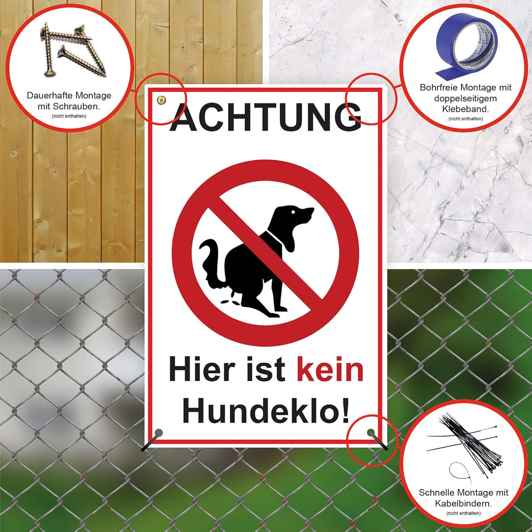 5 Stück XXL Achtung hier ist kein Hundeklo ! Schild 30 x 40 cm aus stabiler PVC Hartschaumplatte 5 m
