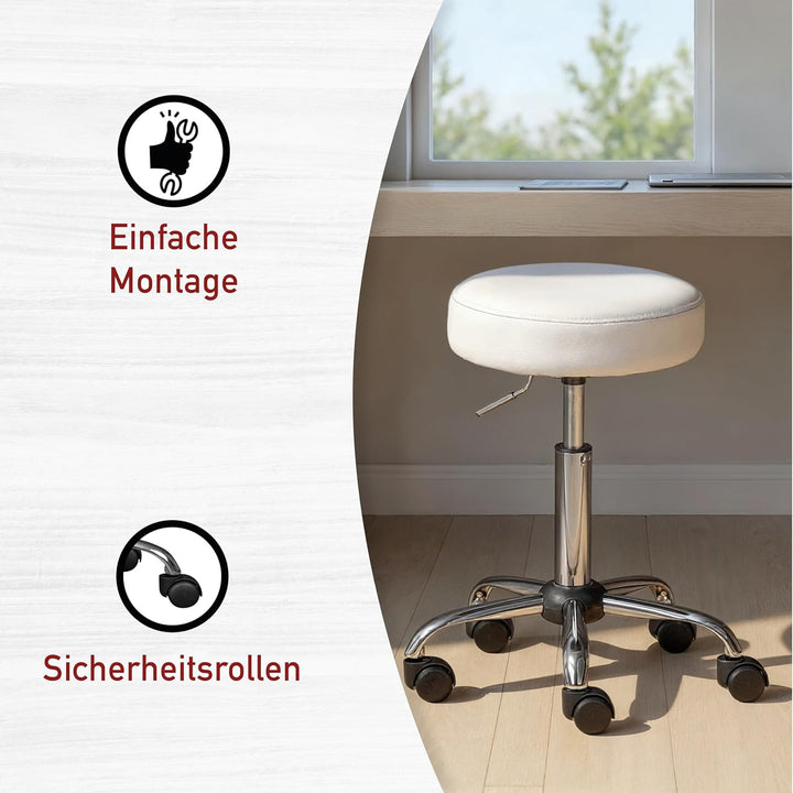 Inter Link – Drehhocker auf Rollen – Höhenverstellbar 50 – 66 cm– Rollhocker – Arbeitshocker – Sitzh