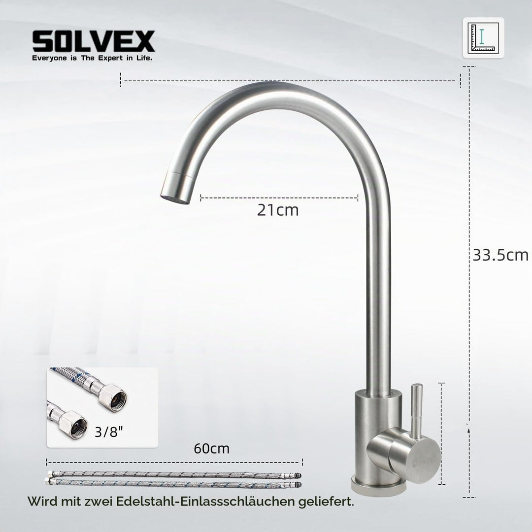 SOLVEX Küchenarmatur Mischbatterie,Wasserhahn Küche 360° Drehbar,Edelstahl Spültischarmatur mit Hohe