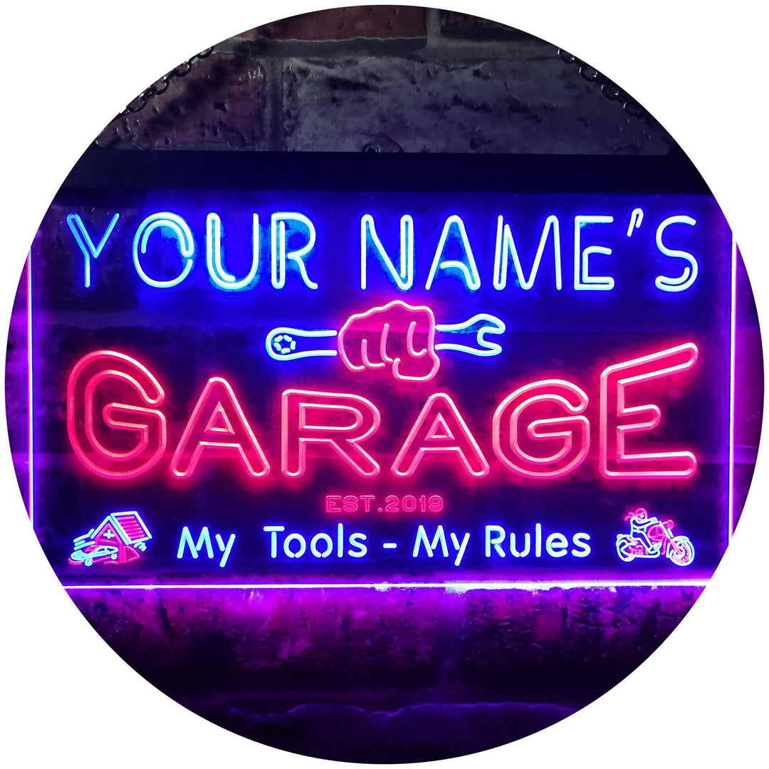 Personalized Your Name Est Year Theme Garage Man Cave Deco Dual Color LED Barlicht Neonlicht Lichtwe