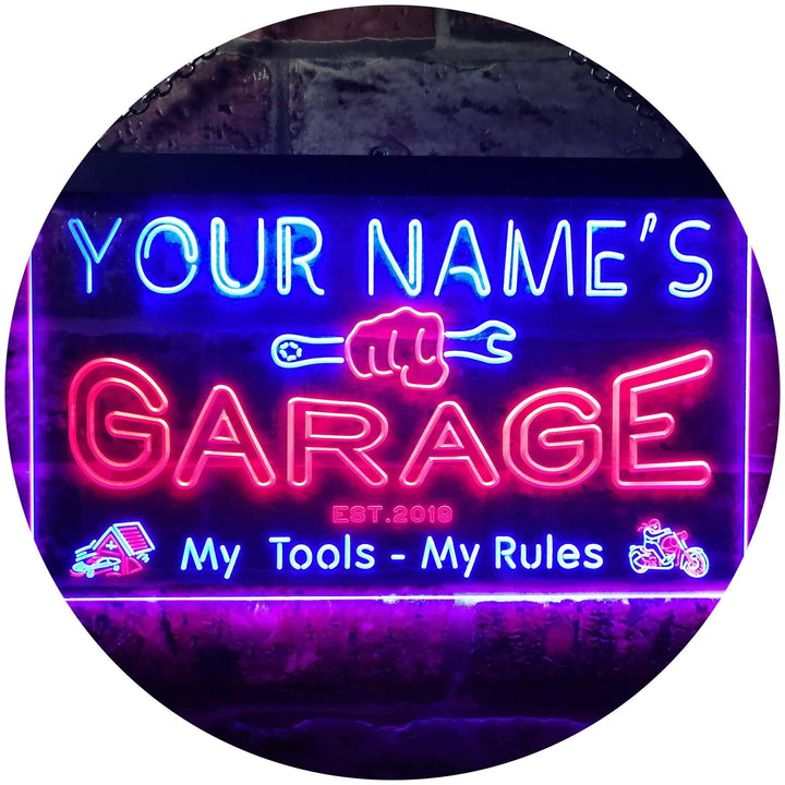 Personalized Your Name Est Year Theme Garage Man Cave Deco Dual Color LED Barlicht Neonlicht Lichtwe