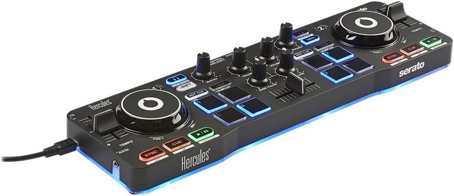 Hercules DJControl Starlight - Tragbarer 2-Deck DJ-USB-Controller mit 8 Pads, Serato DJ Lite Softwar