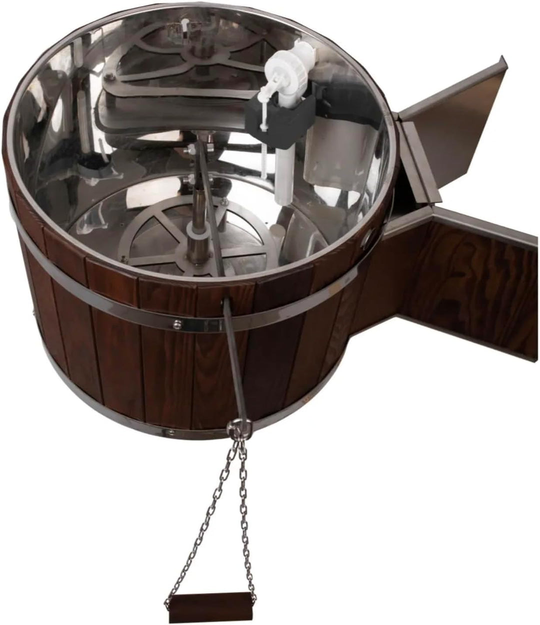 Wasserfall-Schwalldusche COOLER 35 l aus Thermo-Holz & Edelstahl | festmontierte Regenfall-Dusche fü