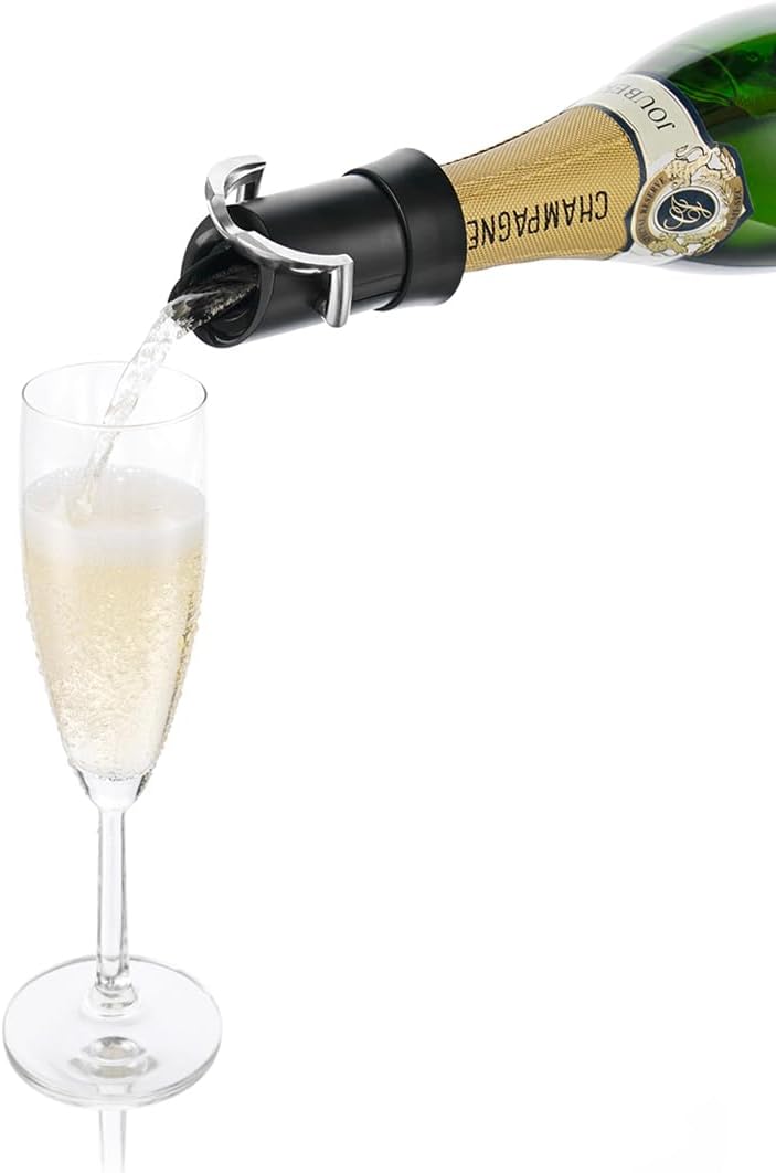 Vacu Vin Champagnerverschluss mit Ausgiesser – 2-in-1 Verschluss und Servierer – Hält Kohlensäure &