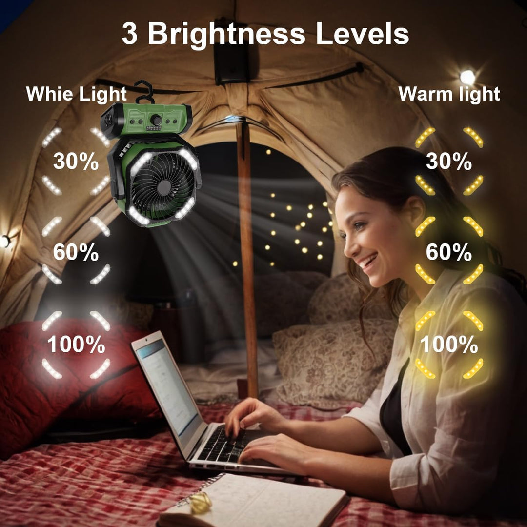 ELZO 20000mAh Camping Ventilator, Wiederaufladbarer Tischventilator USB Ventilator mit LED Licht & H